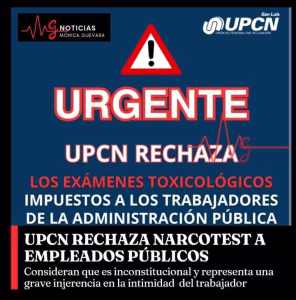 UPCN rechaza los exámenes toxicológicos a trabajadores estatales