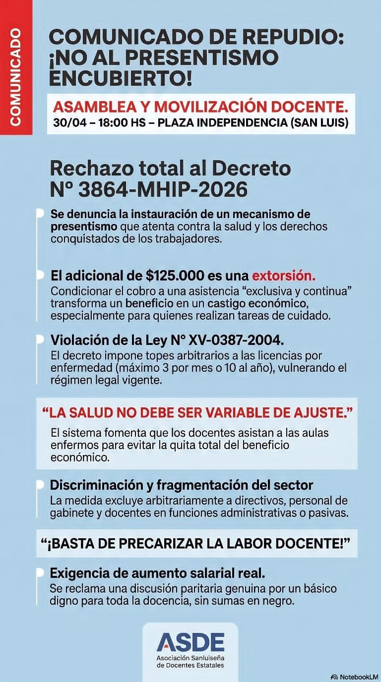 ASDE critica un decreto del Gobierno provincial al cual consideran un “mecanismo extorsivo” de presentismo encubierto