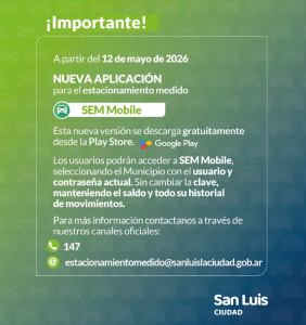 El Sistema de Estacionamiento Medido cambiará de aplicación desde el 12 de mayo