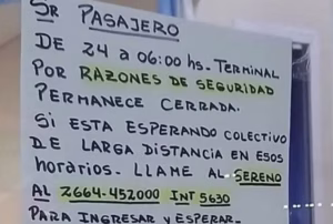 Polémica en La Toma por el cierre de la terminal de ómnibus durante la madrugada