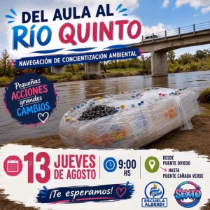 Estudiantes de sexto grado de Justo Daract, impulsan un proyecto ambiental y navegarán el Río Quinto en un bote hecho de botellas