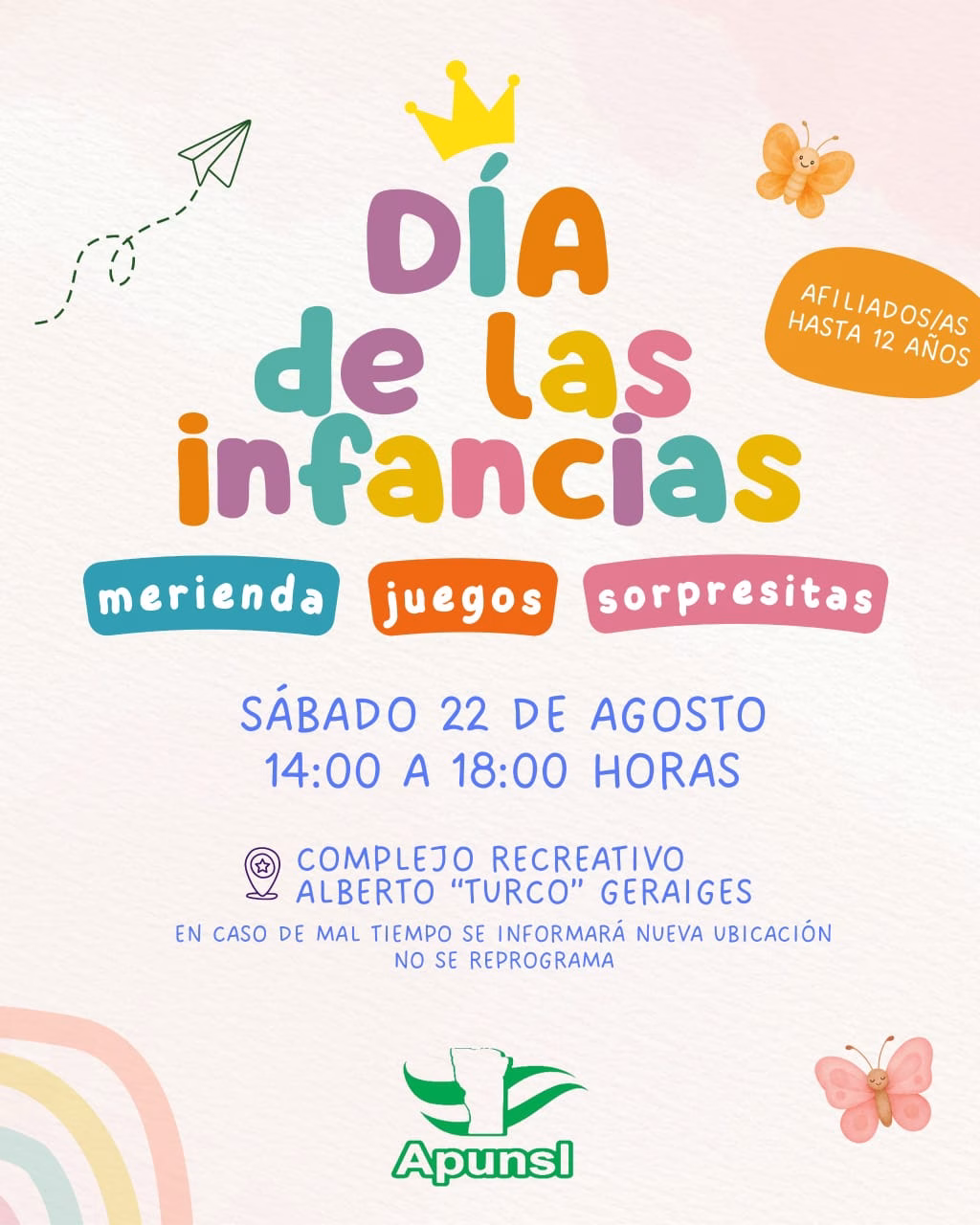 APUNSL celebrará el Día de las Infancias con una jornada recreativa