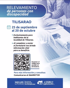 Realizarán un relevamiento de Personas con Discapacidad en Tilisarao