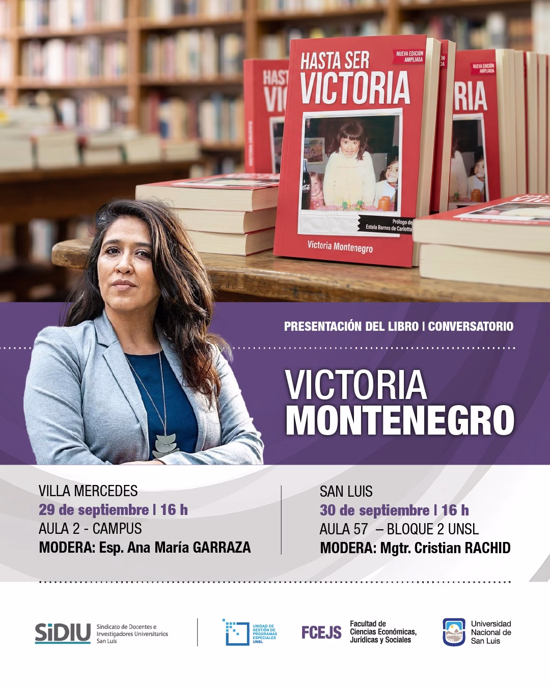 Victoria Montenegro presentará su libro en la UNSL y participará de un conversatorio